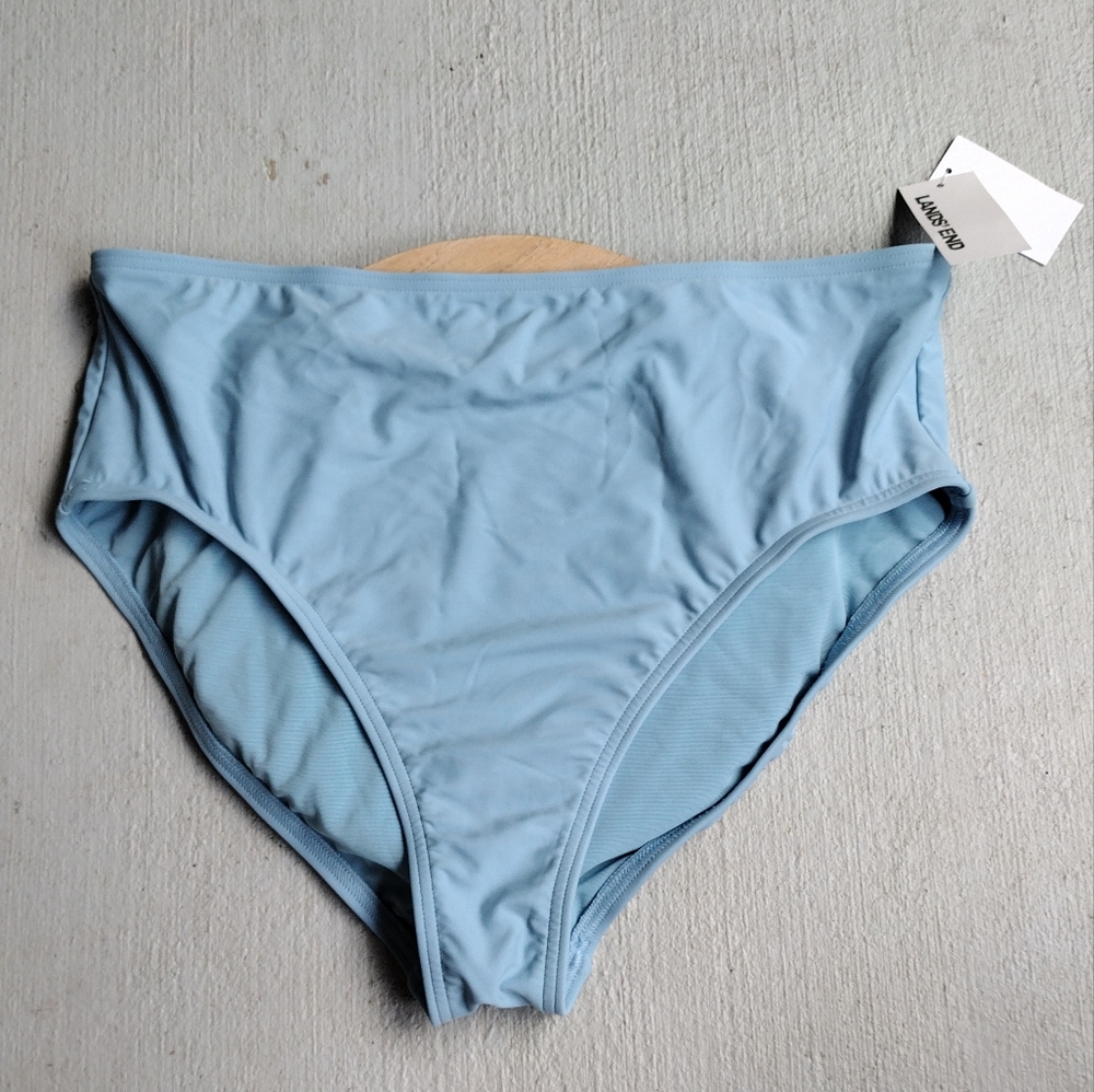 NWT Lands' End Tummy High Waisted Bikini Swim  Light Blue Bottoms SZ Large 14-16